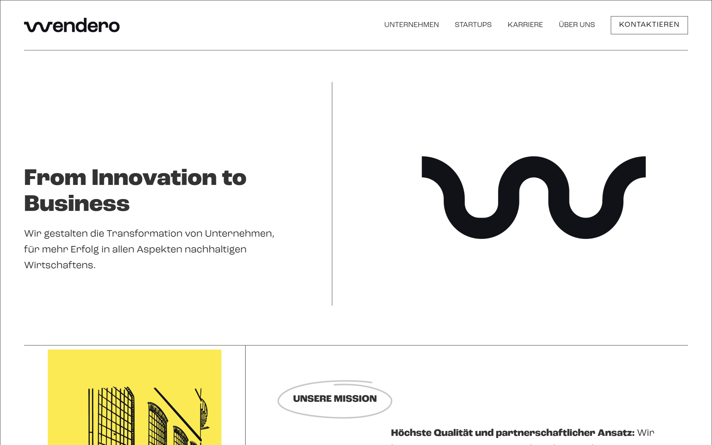 First screen of Wendero website